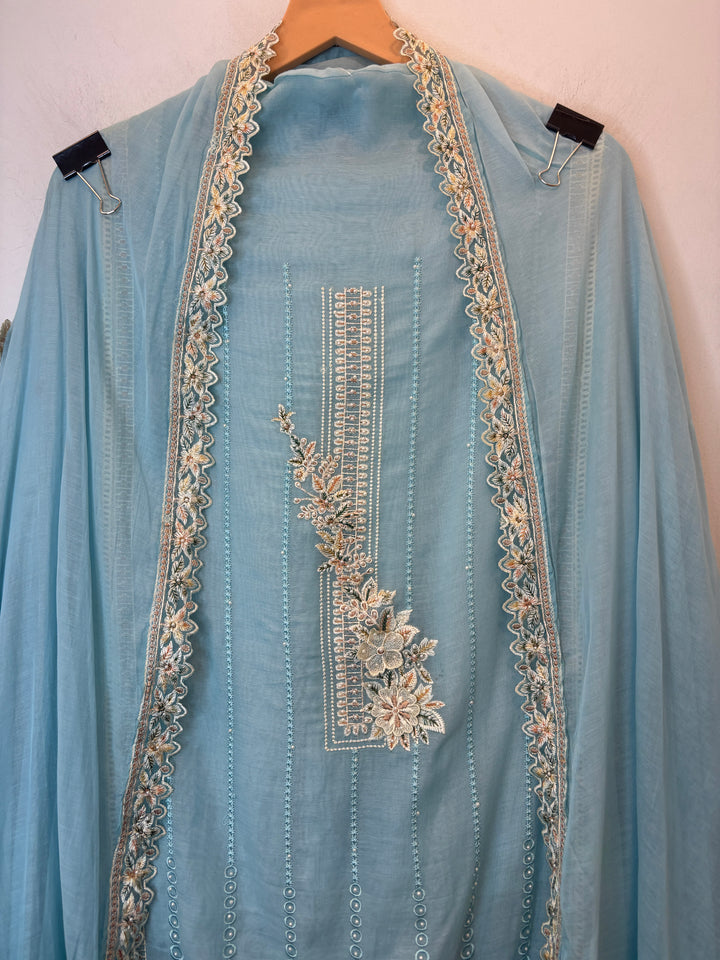 Florisse – Blue Mul Cotton 3D Pearl Suit