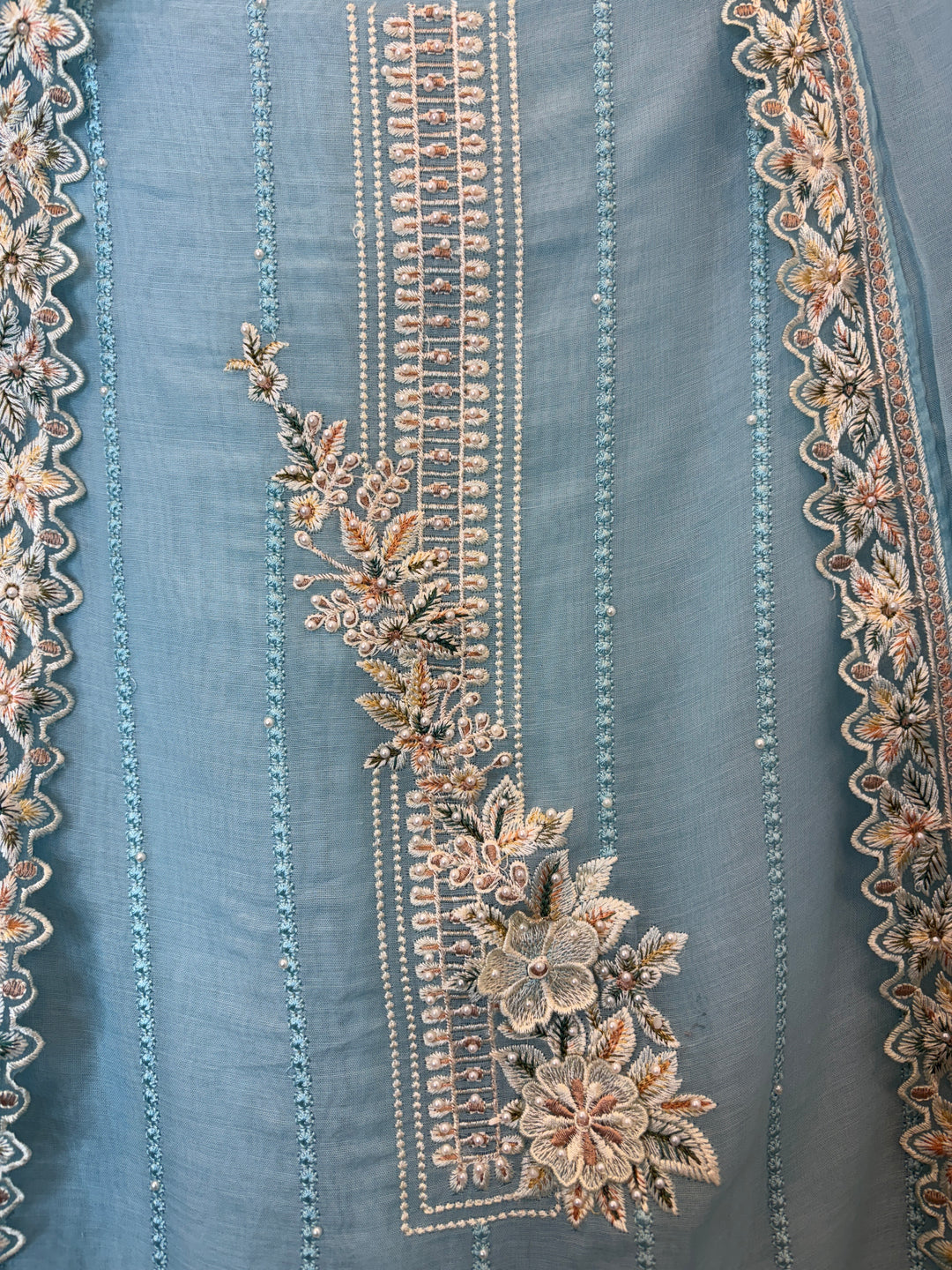Florisse – Blue Mul Cotton 3D Pearl Suit
