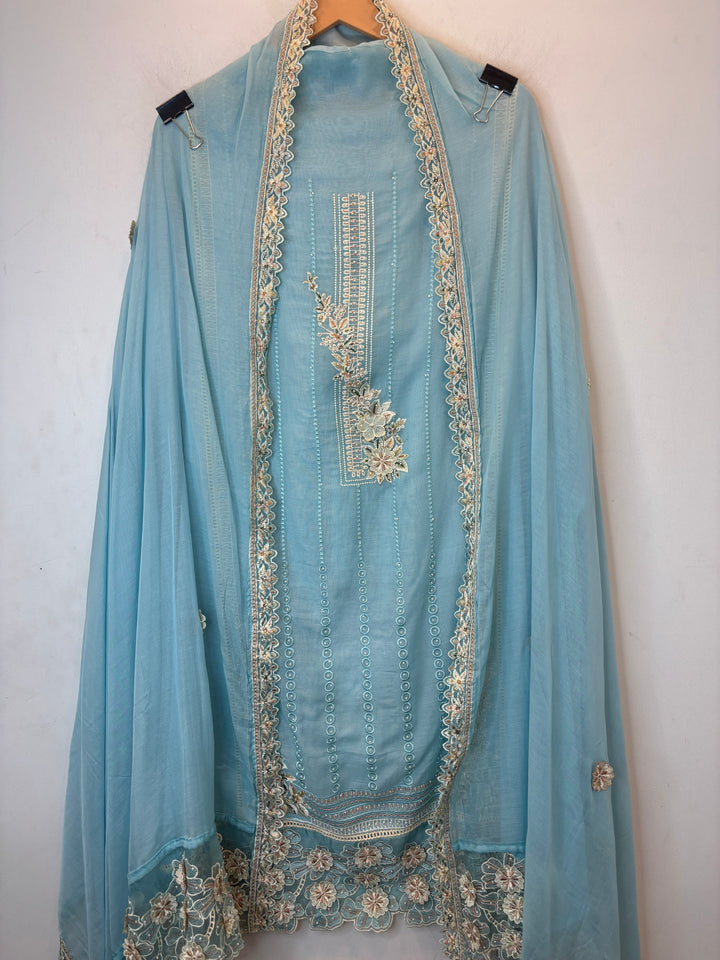 Florisse – Blue Mul Cotton 3D Pearl Suit