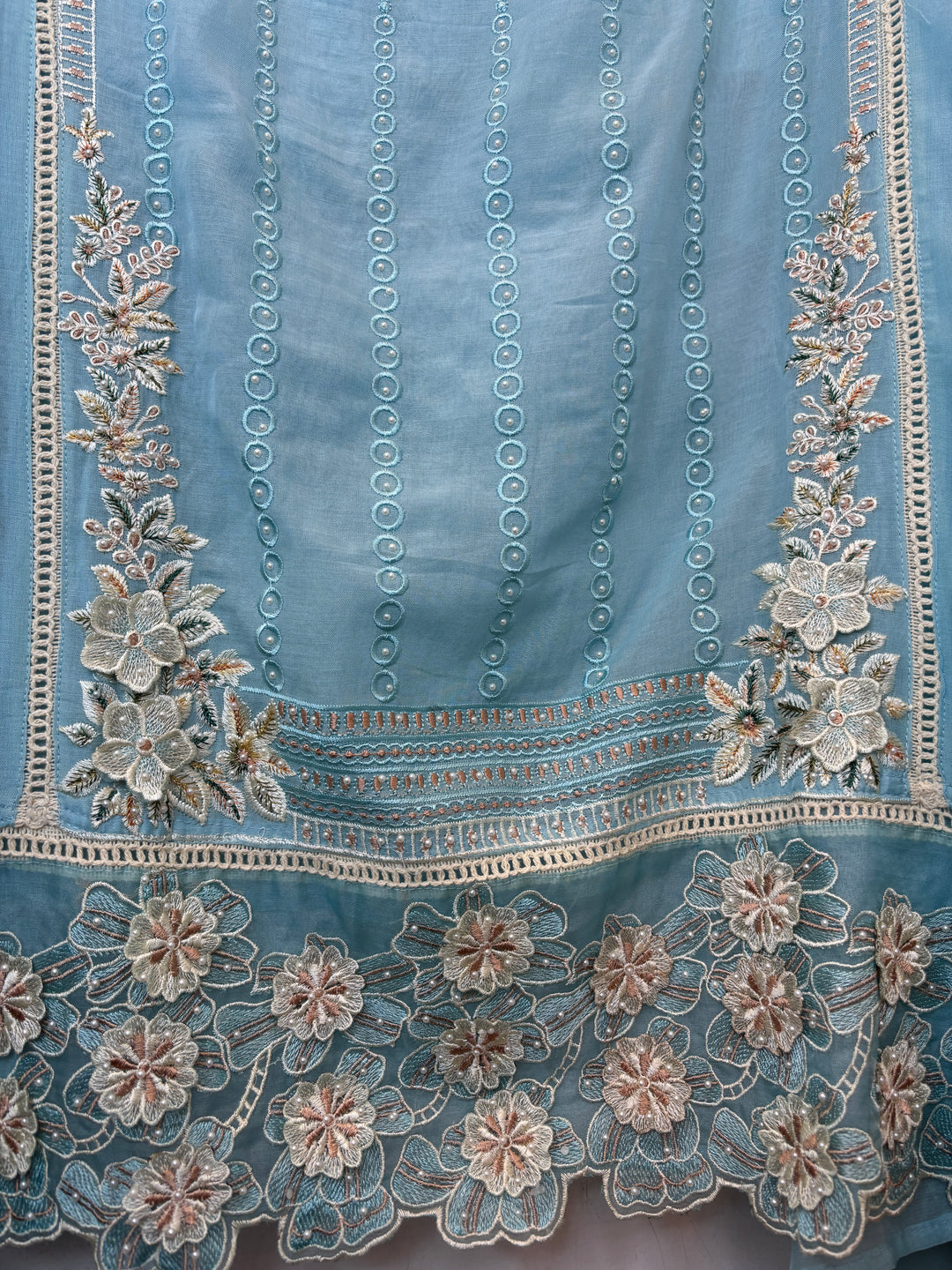 Florisse – Blue Mul Cotton 3D Pearl Suit