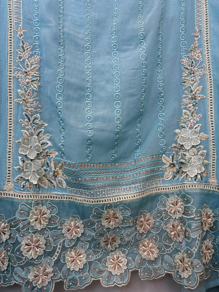 Florisse – Blue Mul Cotton 3D Pearl Suit