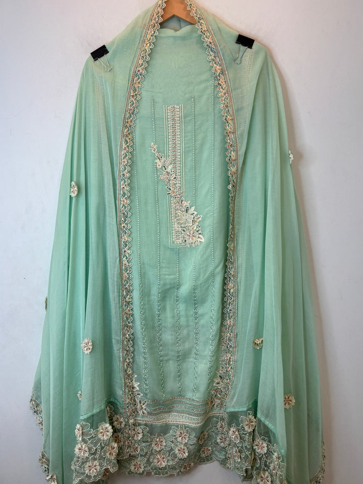 Florisse – Green Mul Cotton 3D Pearl Suit