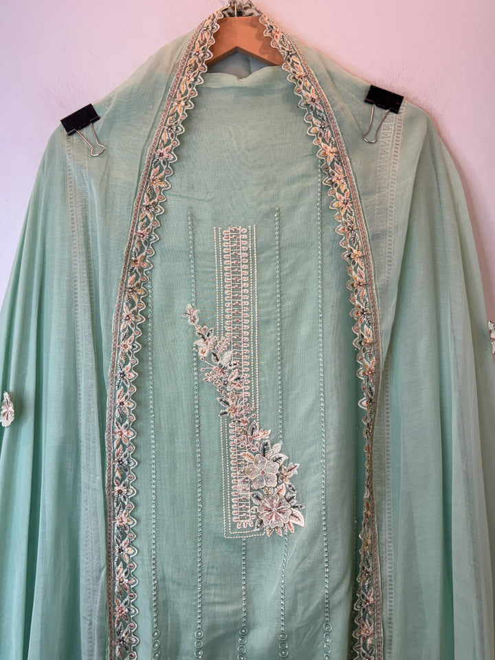 Florisse – Green Mul Cotton 3D Pearl Suit