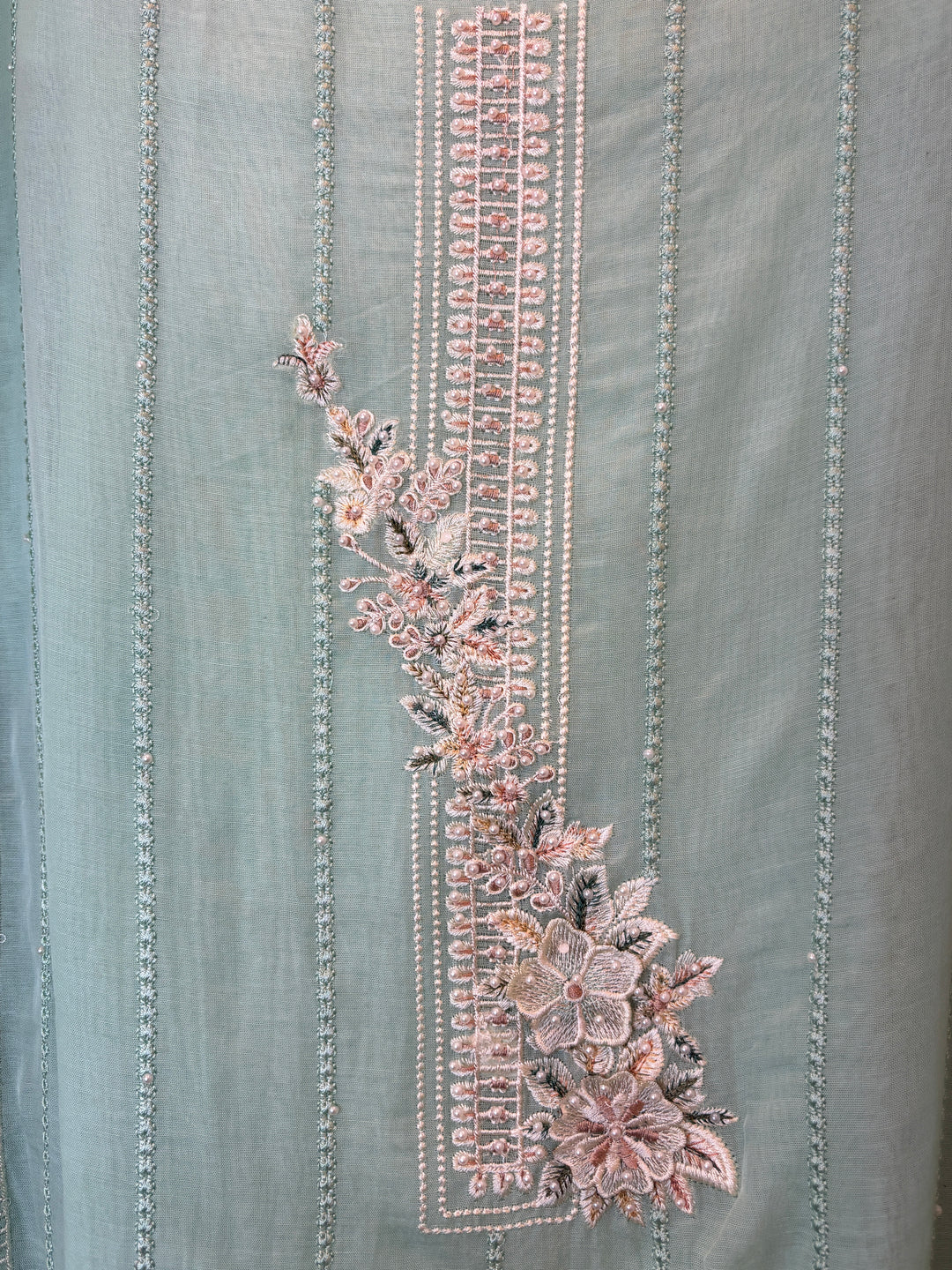 Florisse – Green Mul Cotton 3D Pearl Suit