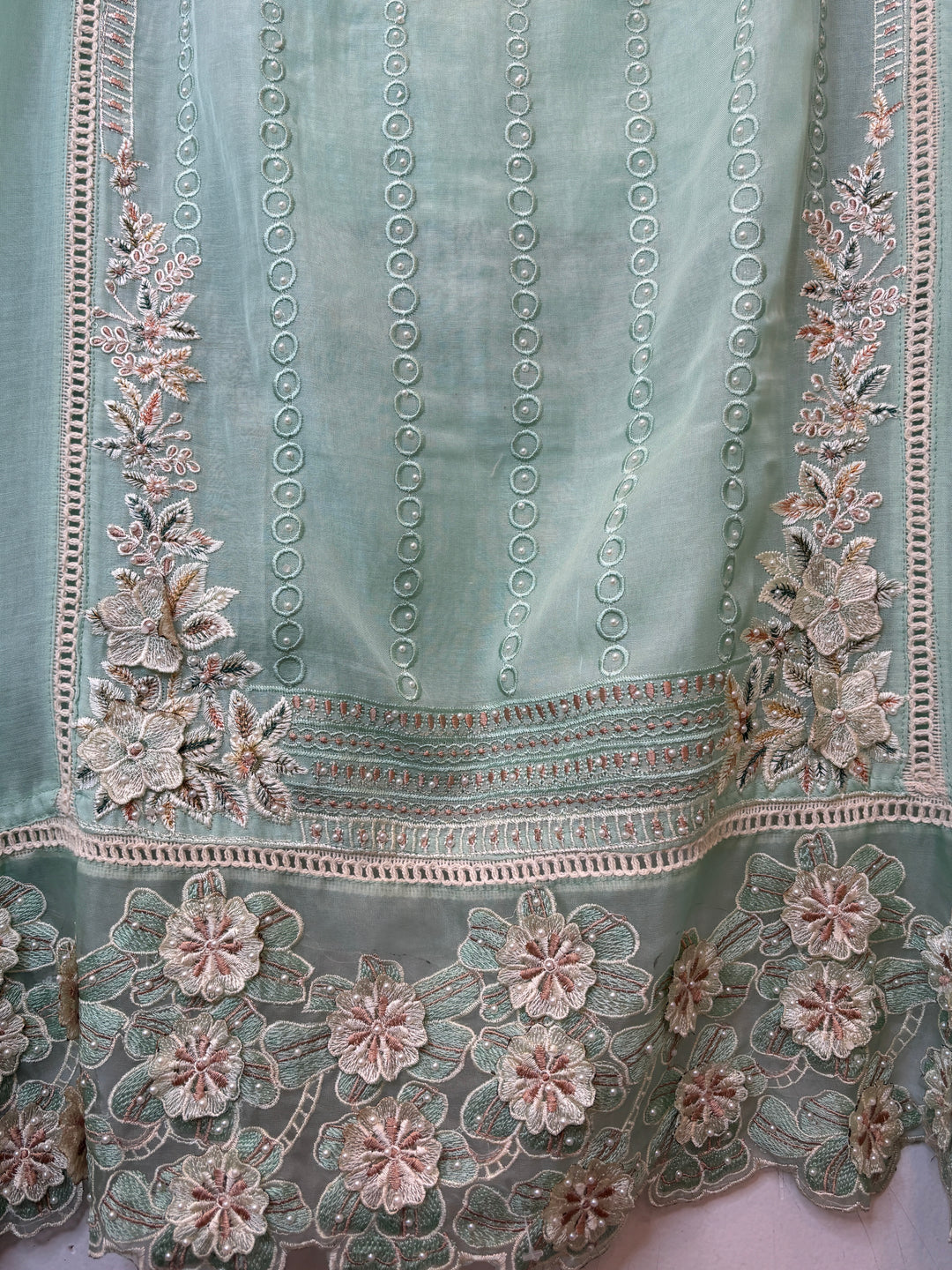 Florisse – Green Mul Cotton 3D Pearl Suit
