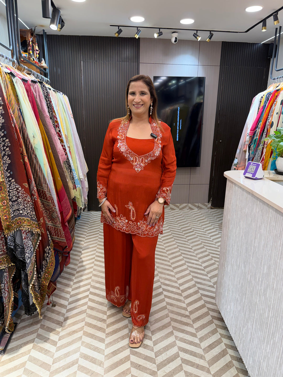 Noor – Orange Chinon Cut Dana Sequin 3-Piece Ensemble