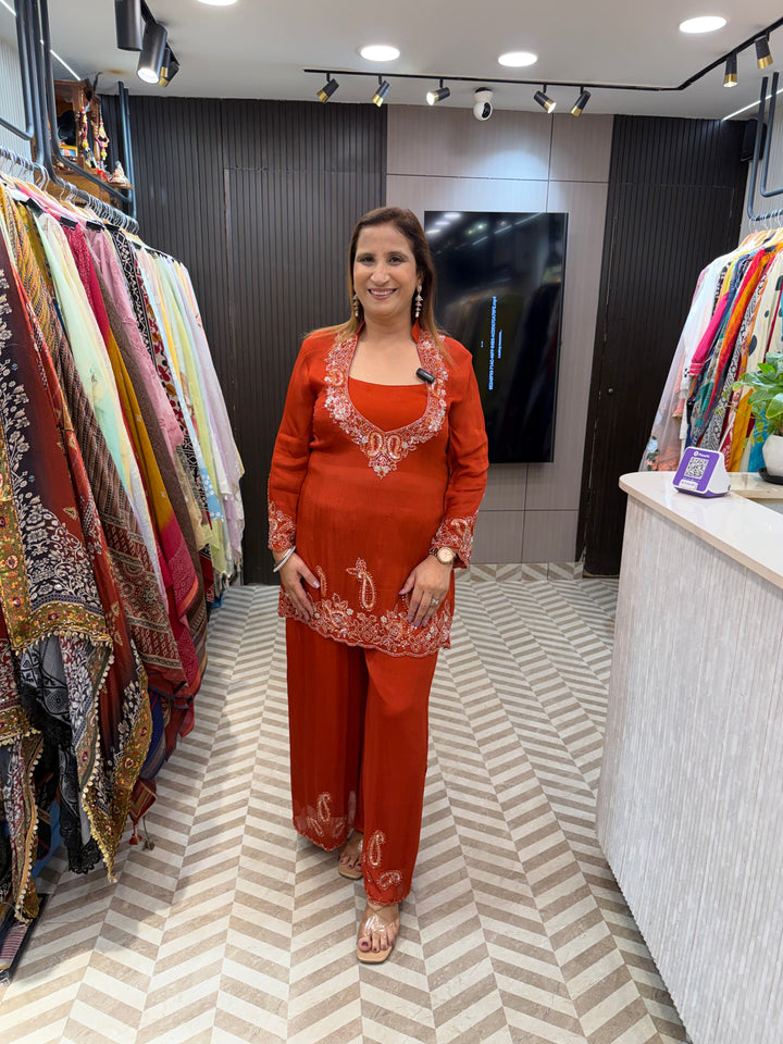 Noor – Orange Chinon Cut Dana Sequin 3-Piece Ensemble