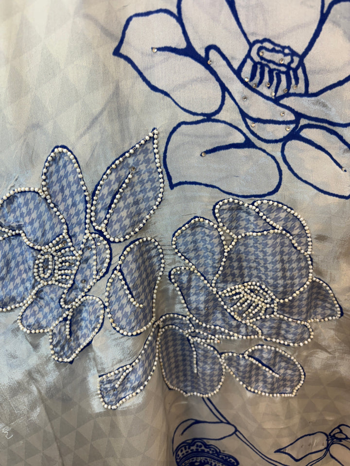 Zariellea – Blue Silk Organza Digital Tassel Suit