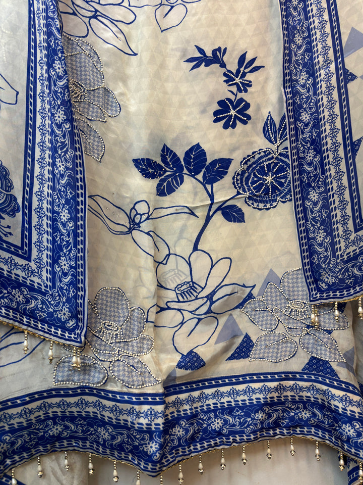 Zariellea – Blue Silk Organza Digital Tassel Suit