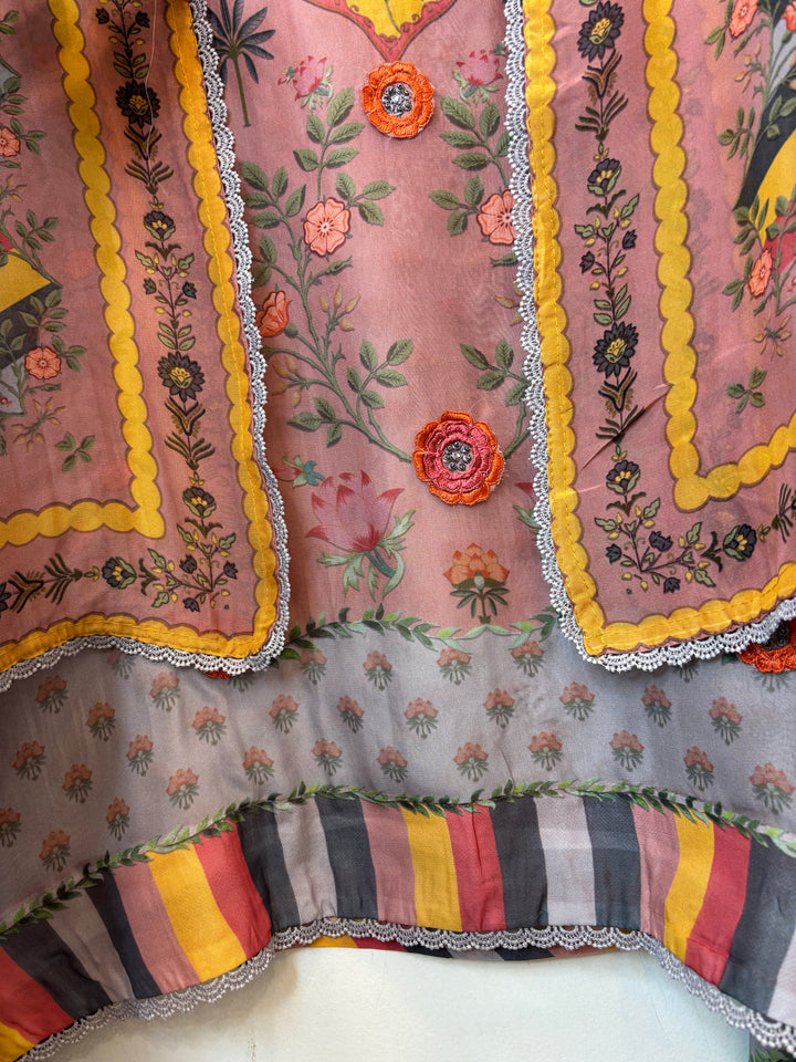 Floreza – Orange Organza 3D Floral Suit