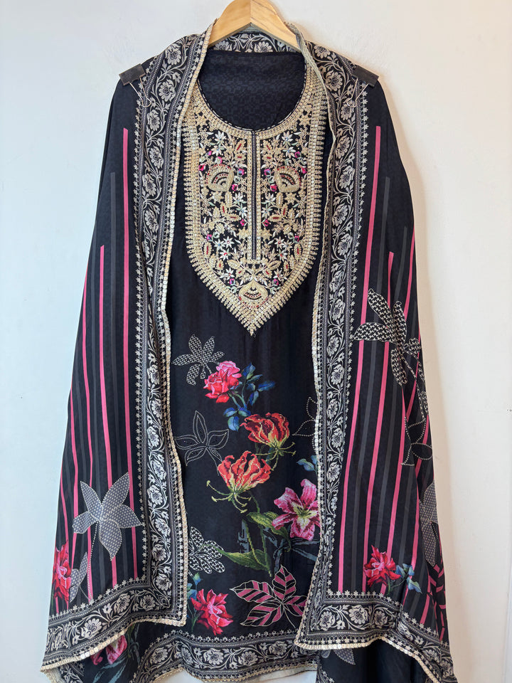 Zarmina – Black Silk Organza Digital Dori Suit