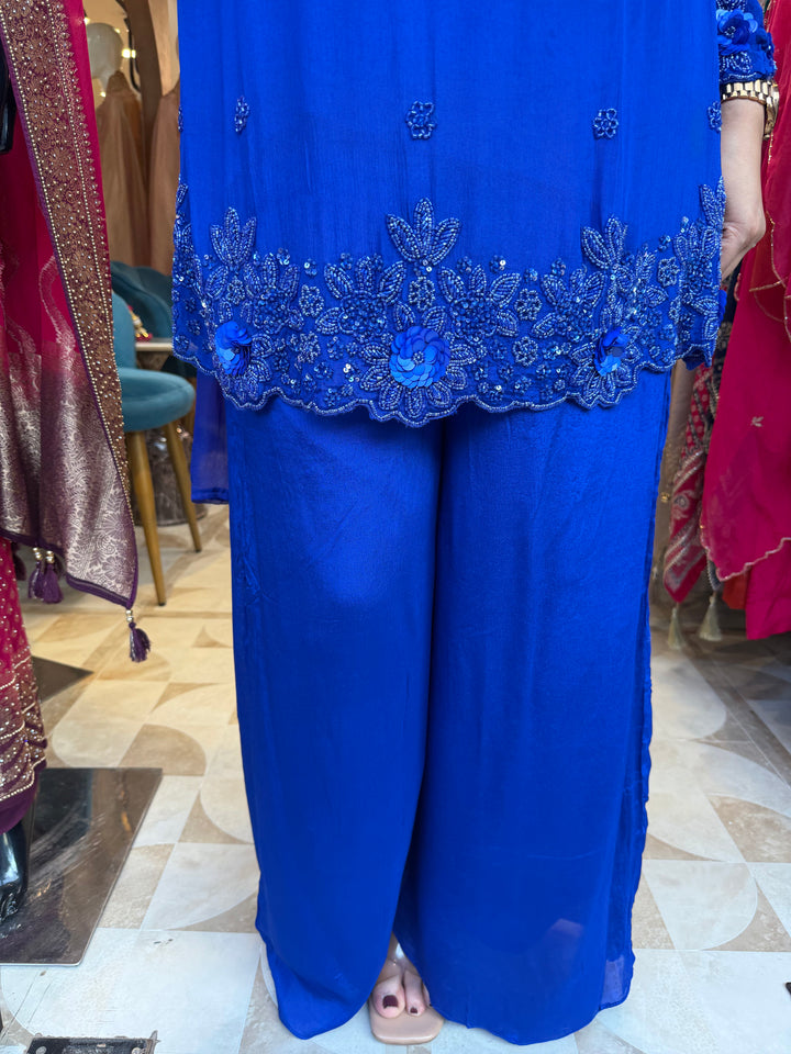 Noor – Blue Chinon Pearl Cutdana Sequin 3-Piece Set
