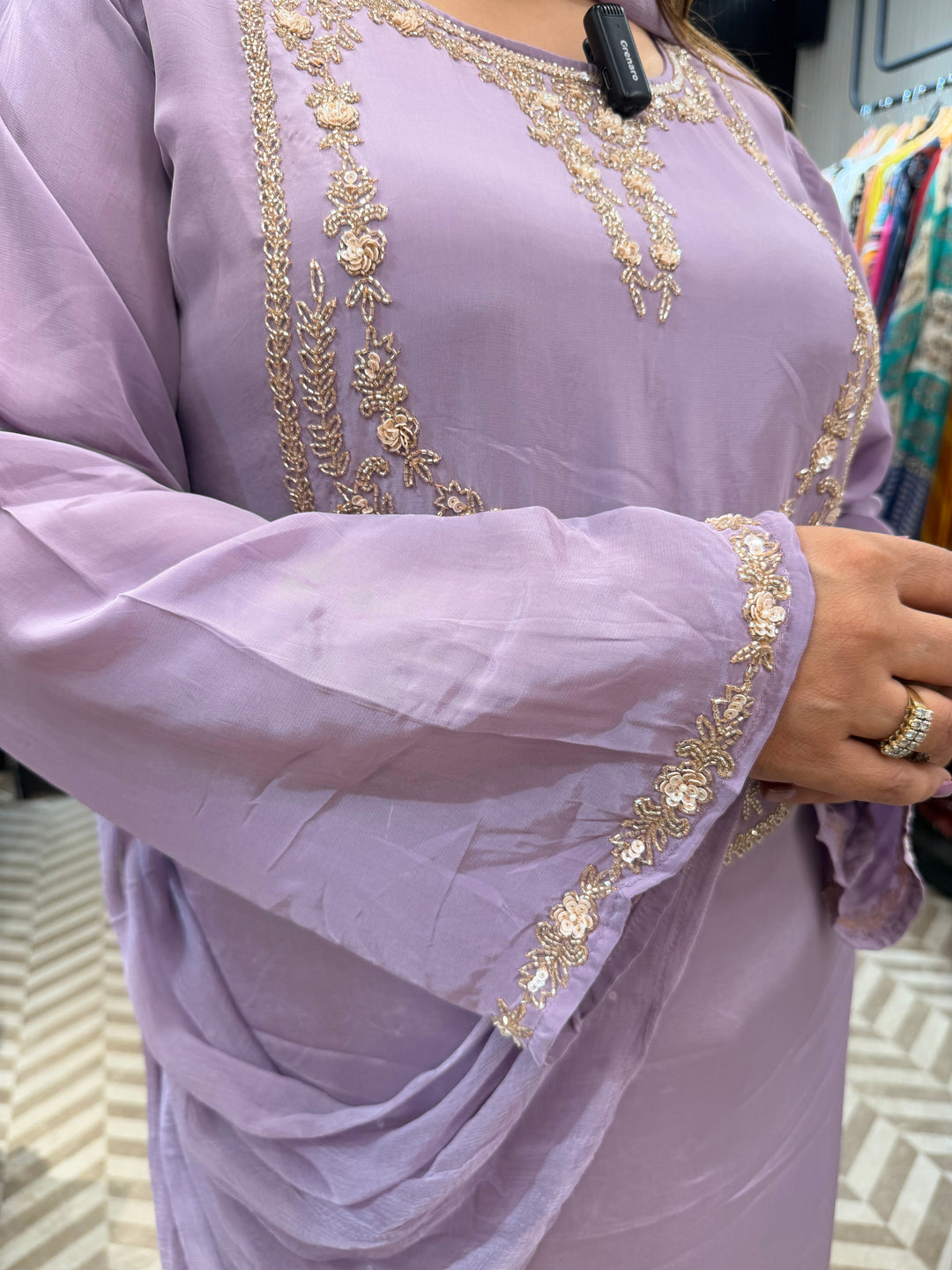 Aaira – Lavender Crepe Cutdana Sequin 3-Piece Suit