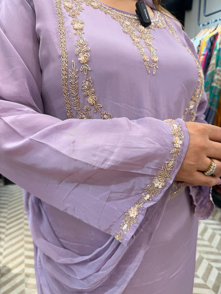Aaira – Lavender Crepe Cutdana Sequin 3-Piece Suit