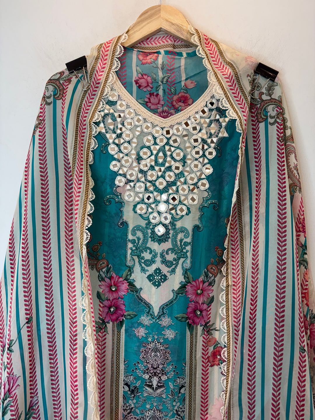 Miraya – Blue Organza Digital Mirror Suit