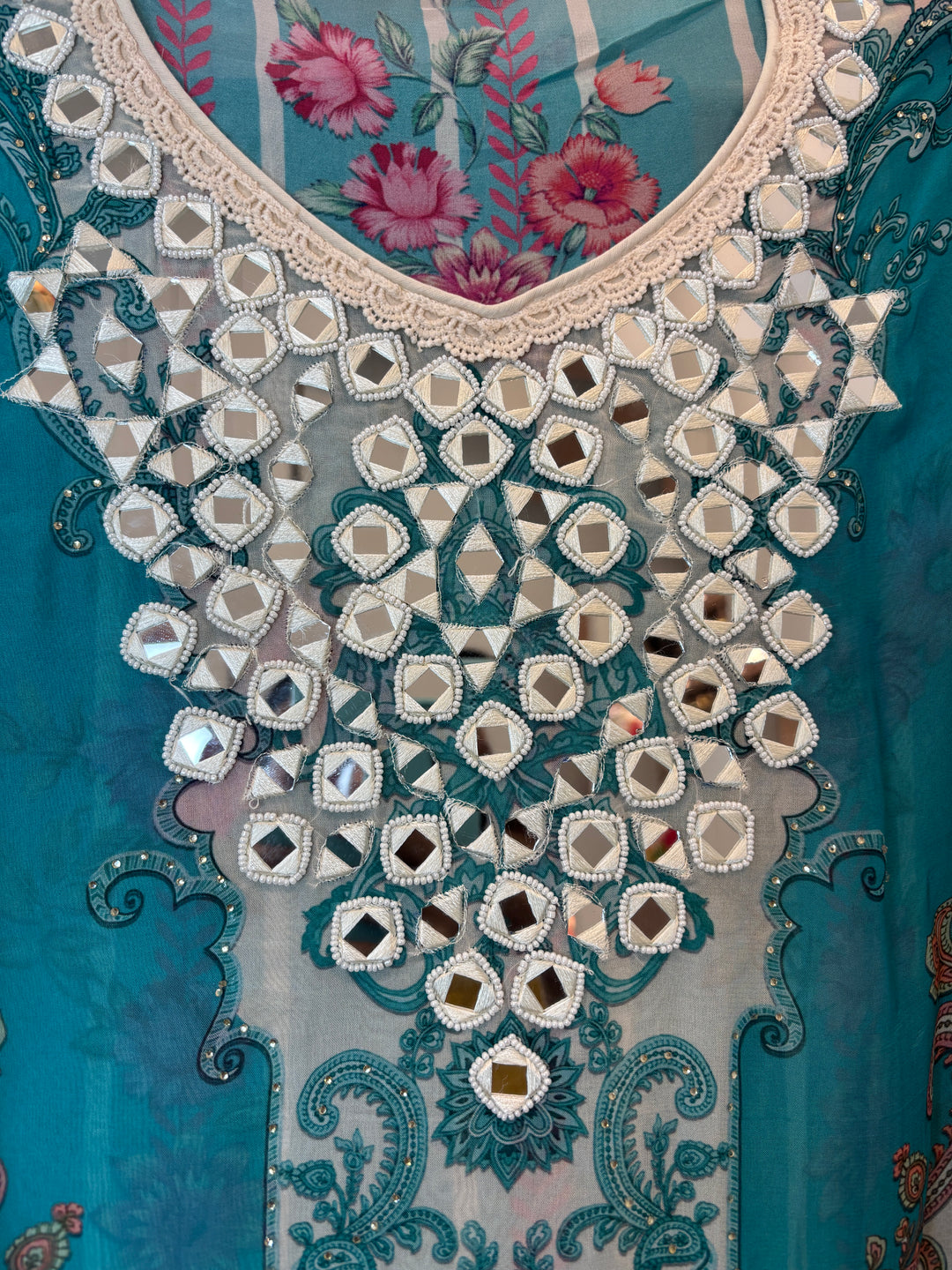 Miraya – Blue Organza Digital Mirror Suit