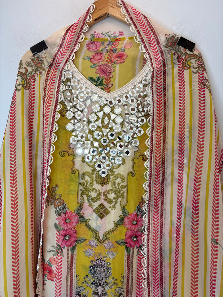 Miraya – Green Organza Digital Mirror Suit