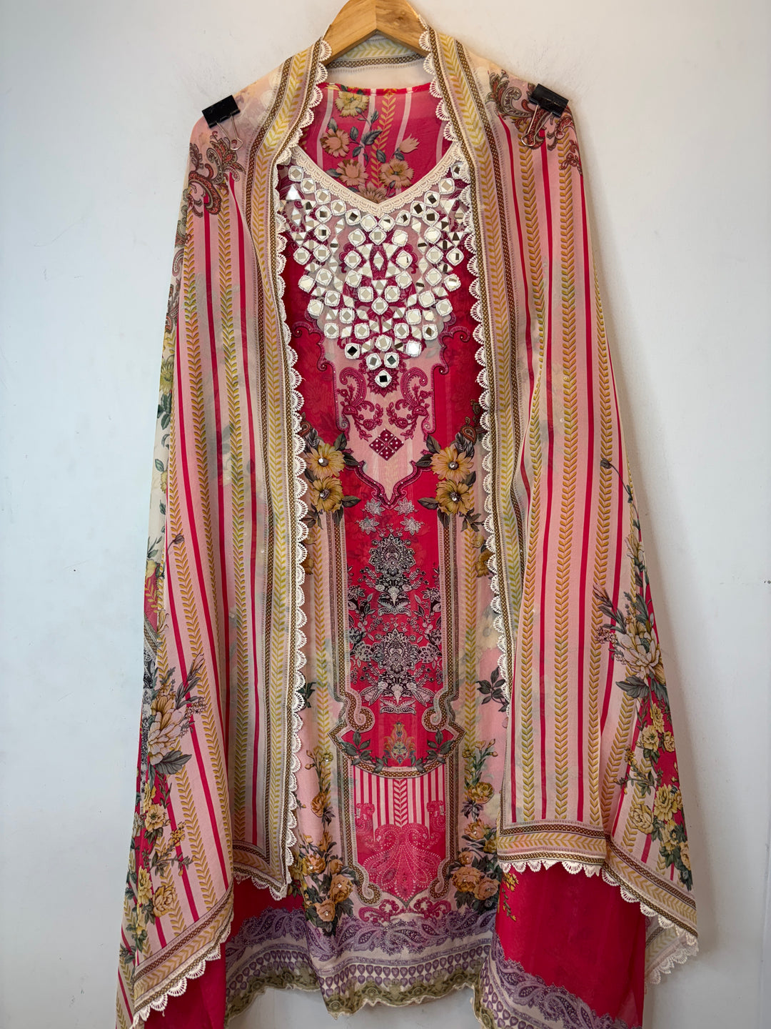 Miraya – Red Organza Digital Mirror Suit