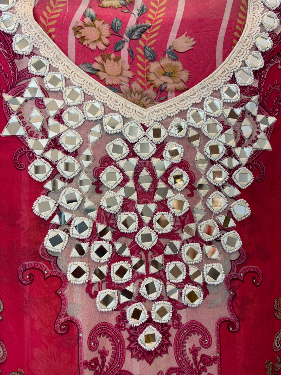 Miraya – Red Organza Digital Mirror Suit