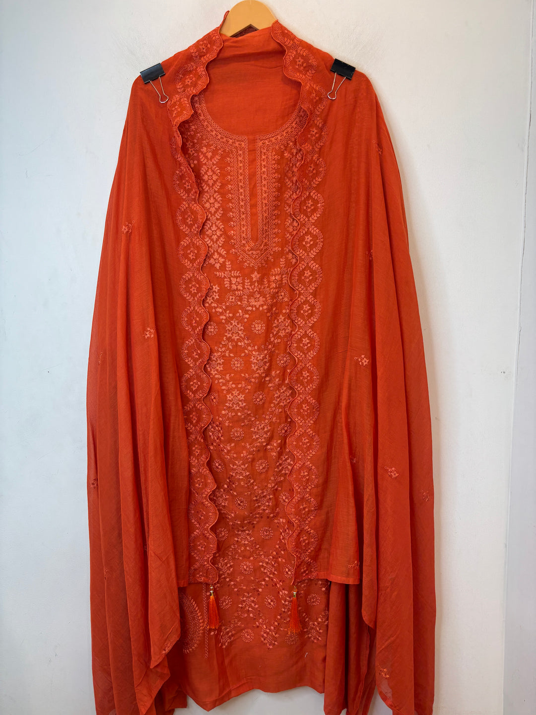 Zarvisha – Orange Mul Cotton Embroidered Cutwork Suit