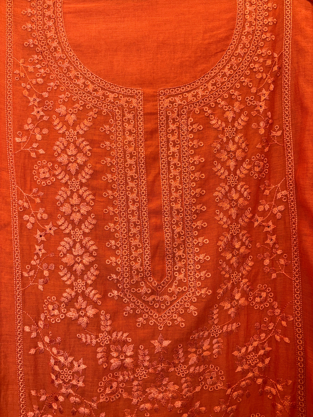 Zarvisha – Orange Mul Cotton Embroidered Cutwork Suit