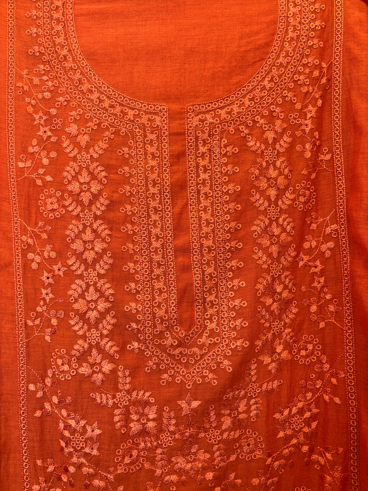 Zarvisha – Orange Mul Cotton Embroidered Cutwork Suit