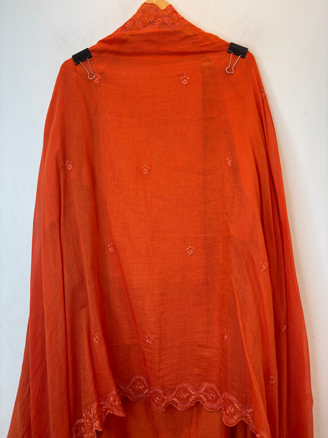 Zarvisha – Orange Mul Cotton Embroidered Cutwork Suit