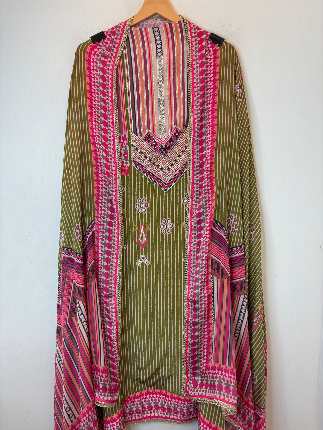 Mirielle – Green Crepe Pearl Mirror Suit