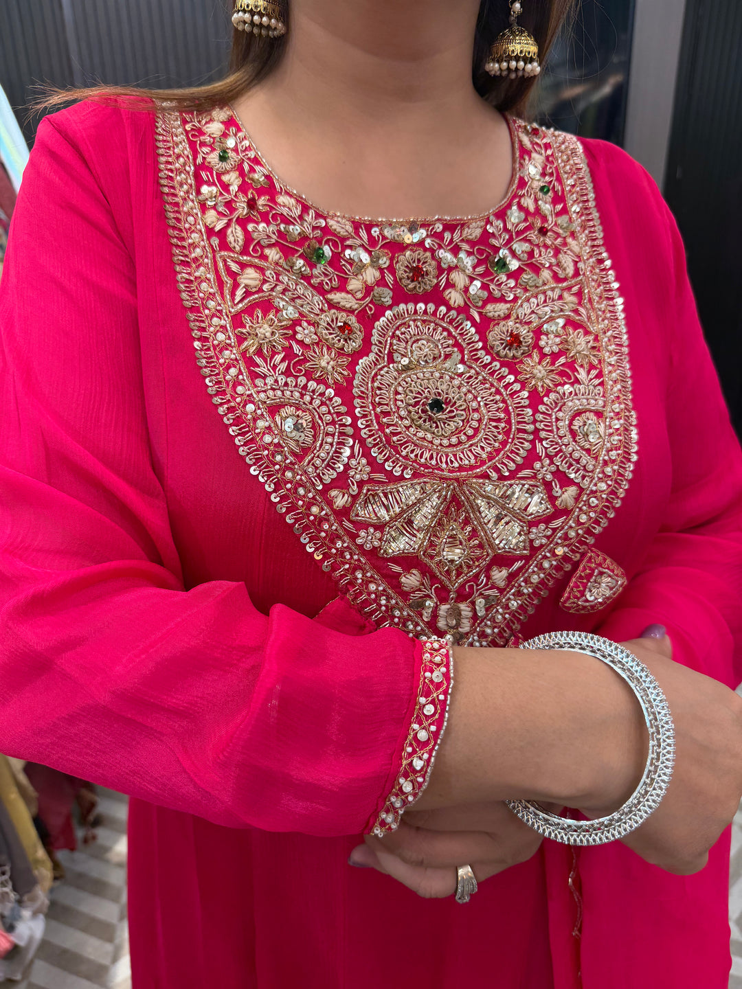 Pink Chinon Anarkali Handwork Set DBPST02