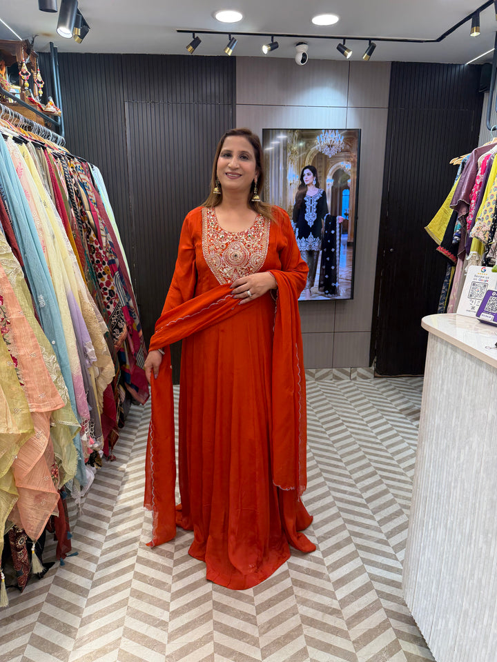 Rust Chinon Anarkali Handwork Set DBPST01