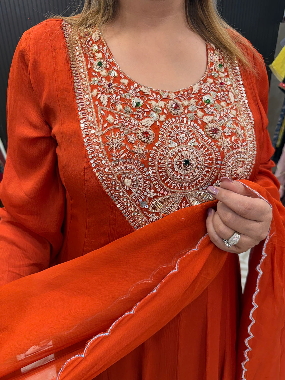 Rust Chinon Anarkali Handwork Set DBPST01