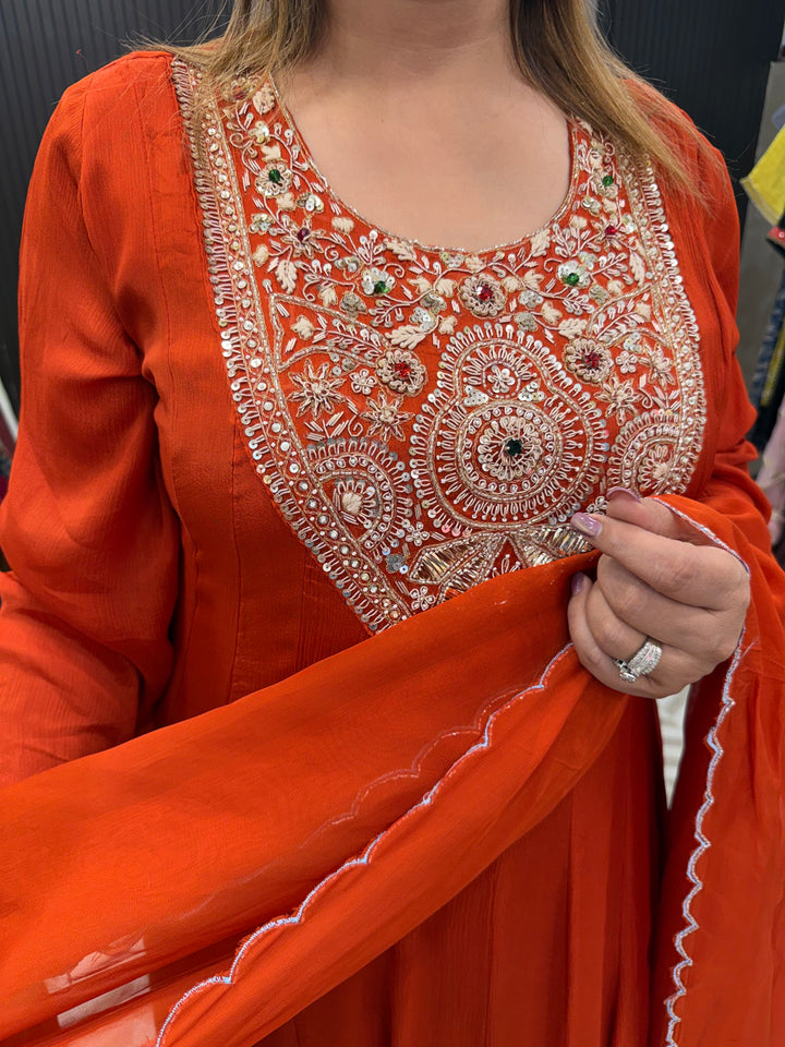 Rust Chinon Anarkali Handwork Set DBPST01