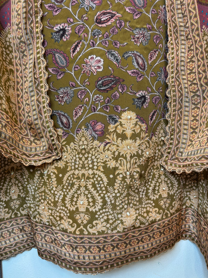 Zarellea – Brown Crepe Digital Pearl Suit