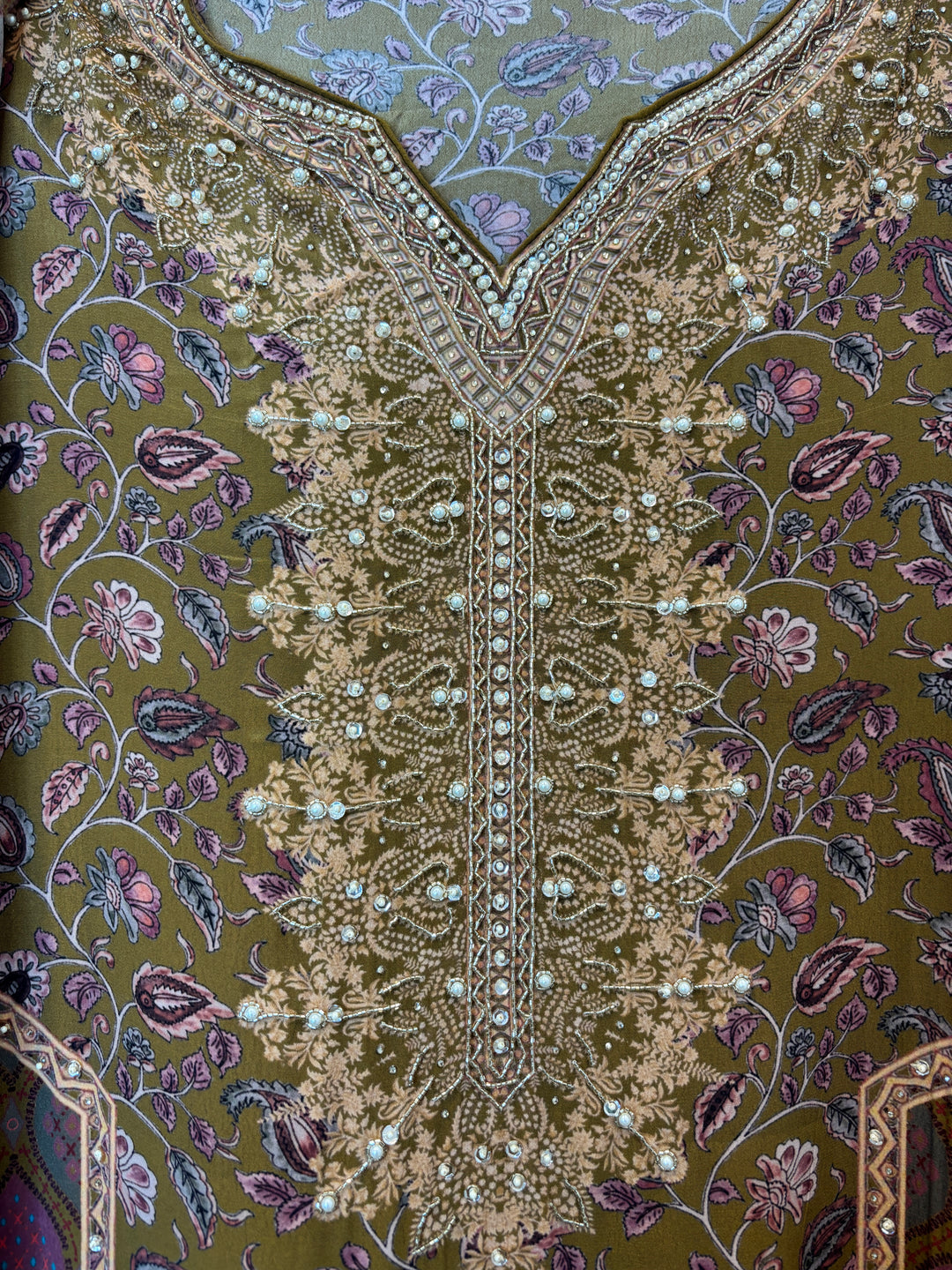 Zarellea – Brown Crepe Digital Pearl Suit