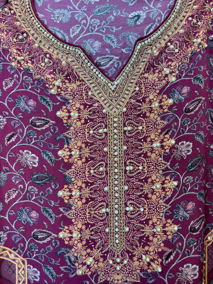 Zarellea – Pink Crepe Digital Pearl Suit