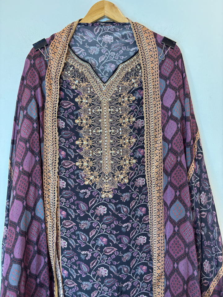 Zarellea – Blue Crepe Digital Pearl Suit