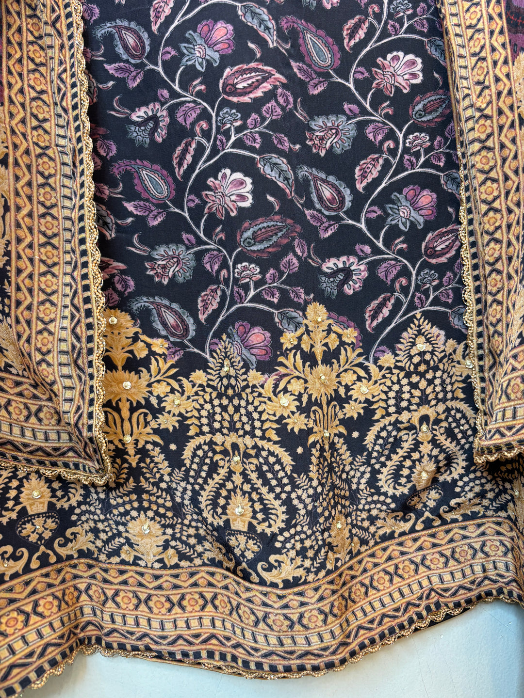 Zarellea – Blue Crepe Digital Pearl Suit