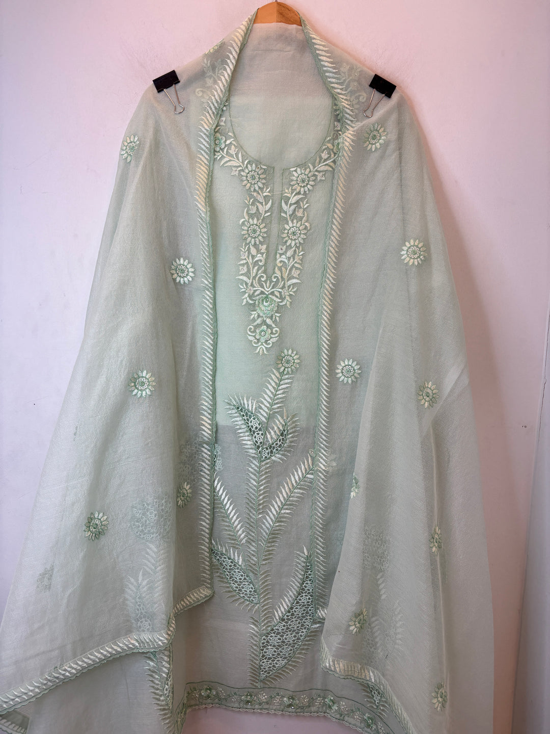 Kavira – Green Kota Thread Appliqué Suit
