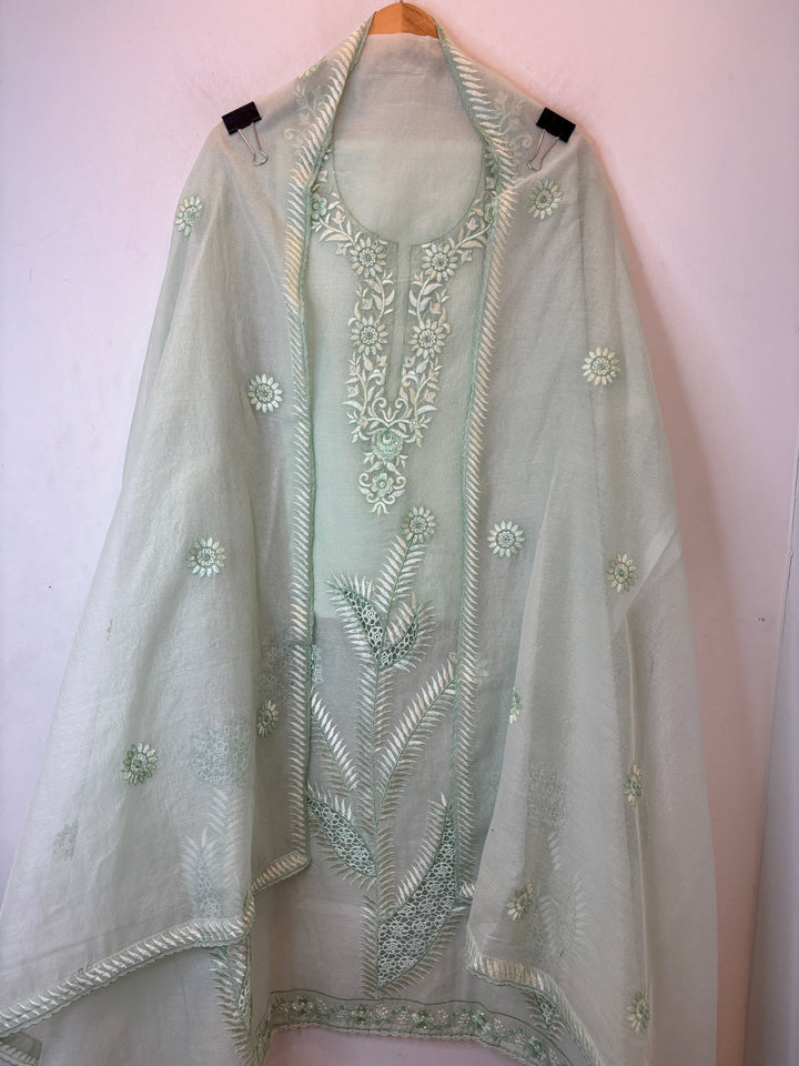Kavira – Green Kota Thread Appliqué Suit