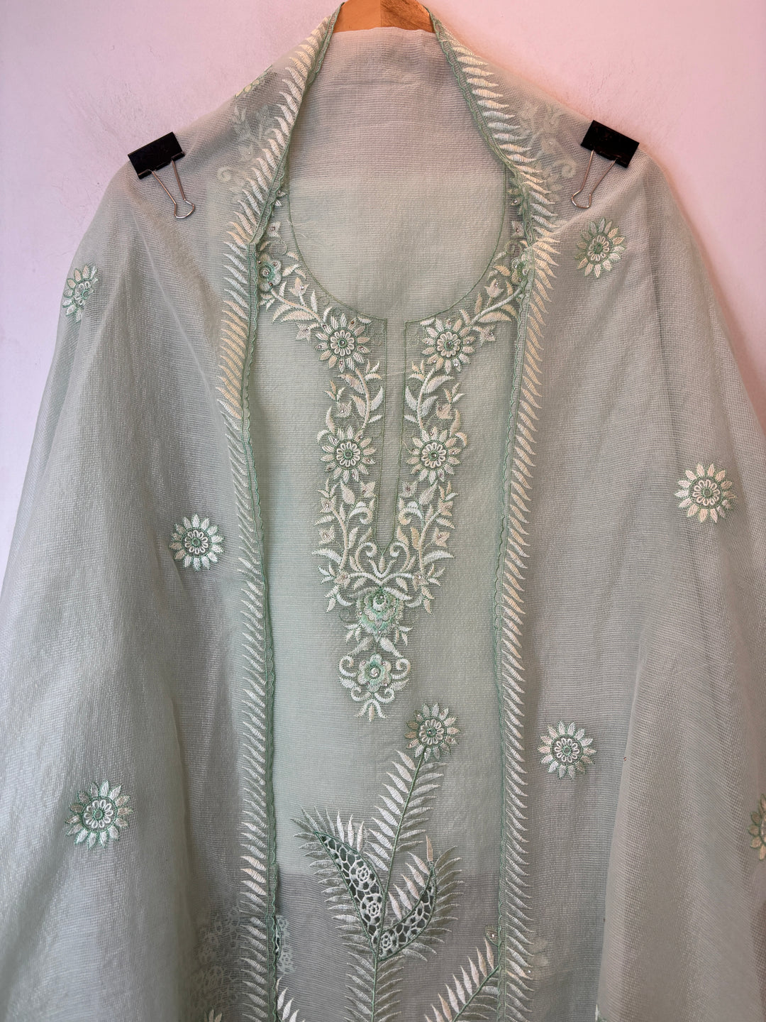 Kavira – Green Kota Thread Appliqué Suit