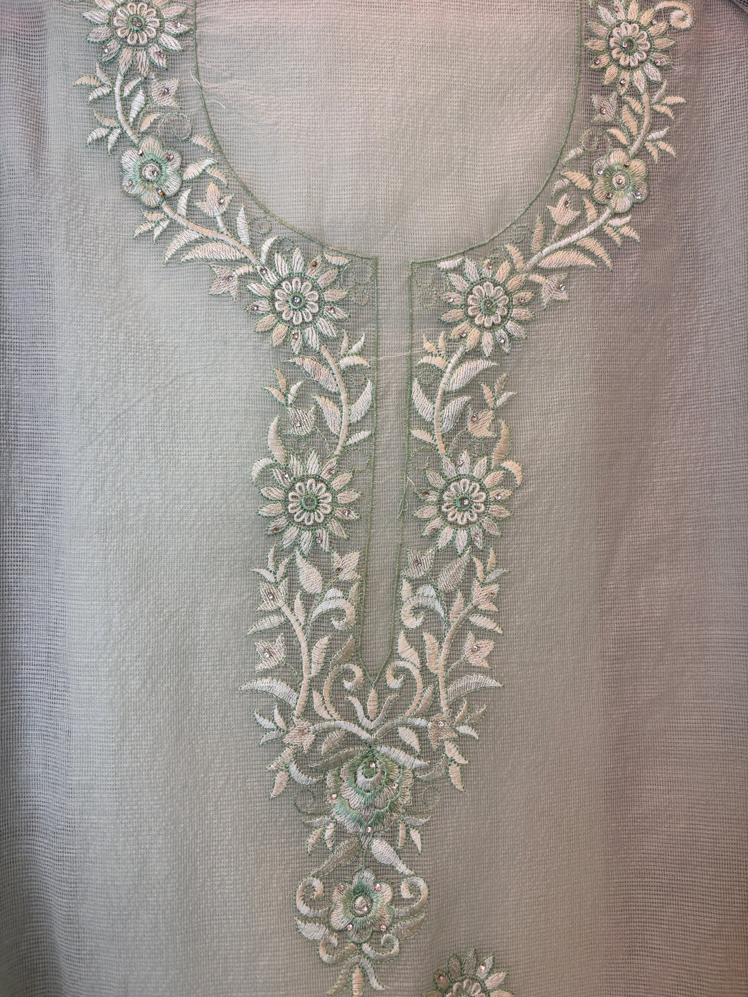 Kavira – Green Kota Thread Appliqué Suit