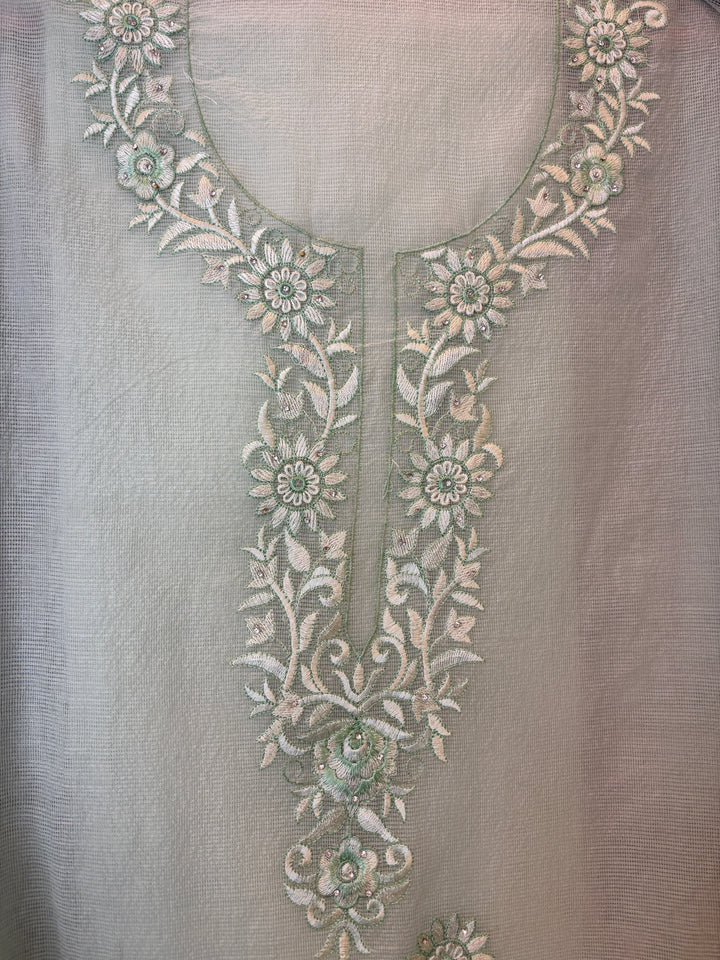 Kavira – Green Kota Thread Appliqué Suit