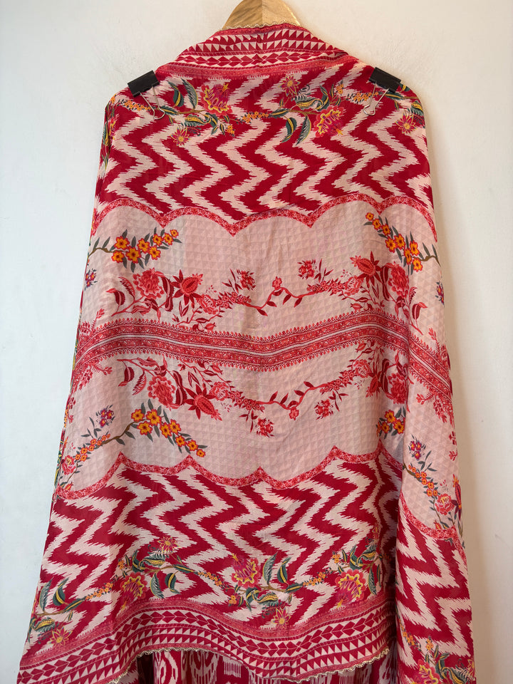 Ikkaya – Red Crepe Ikat Handwork Suit