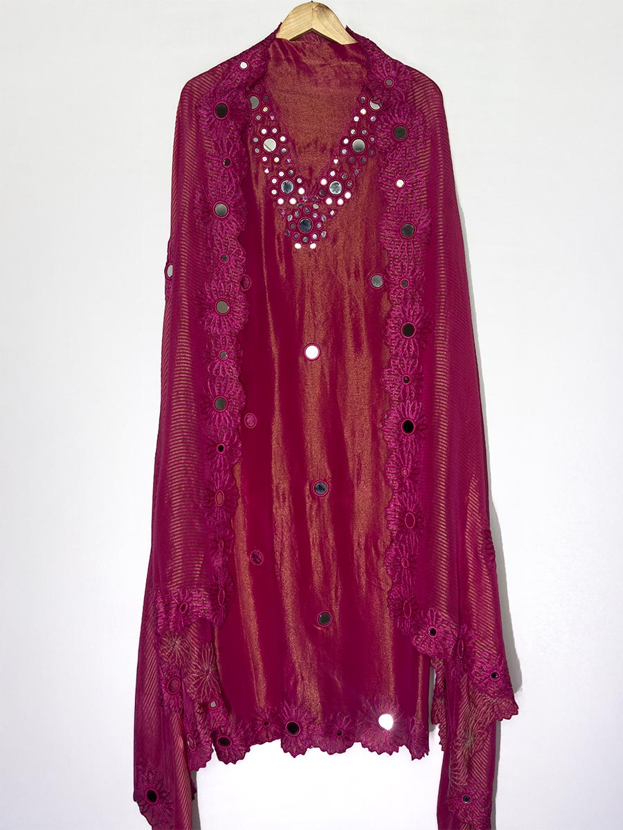 Crimson Glow Mirror &amp; Cutwork Unstitched Set