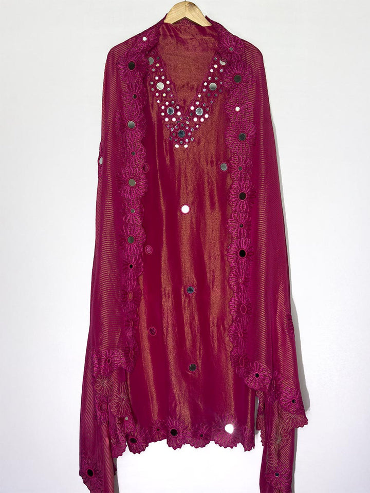 Crimson Glow Mirror &amp; Cutwork Unstitched Set