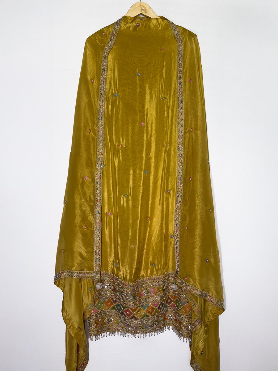 Golden Aura - Unstitched Handwork Tissue Shimmer Ensemble