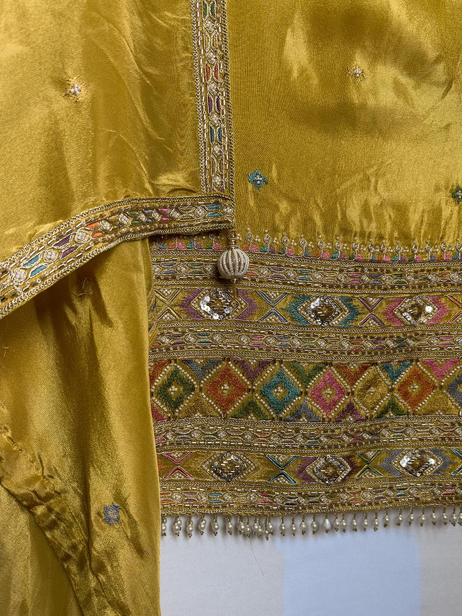 Golden Aura - Unstitched Handwork Tissue Shimmer Ensemble