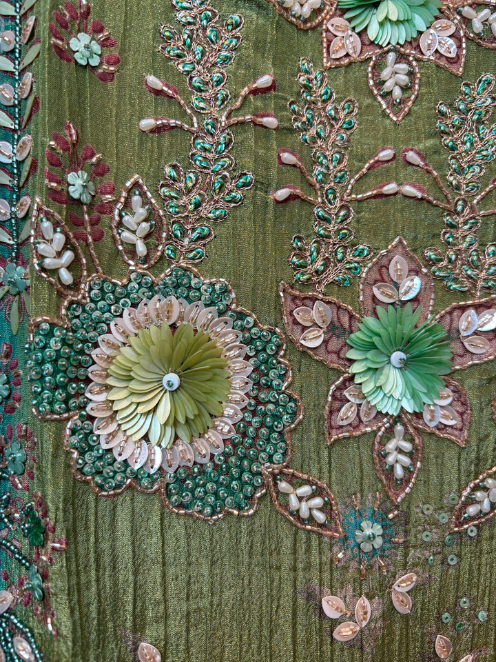 Kundara – Green Crushed Tissue 3D Kundan Suit