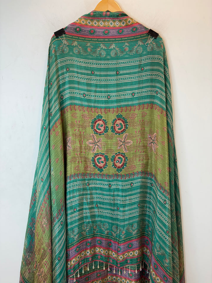 Kundara – Green Crushed Tissue 3D Kundan Suit