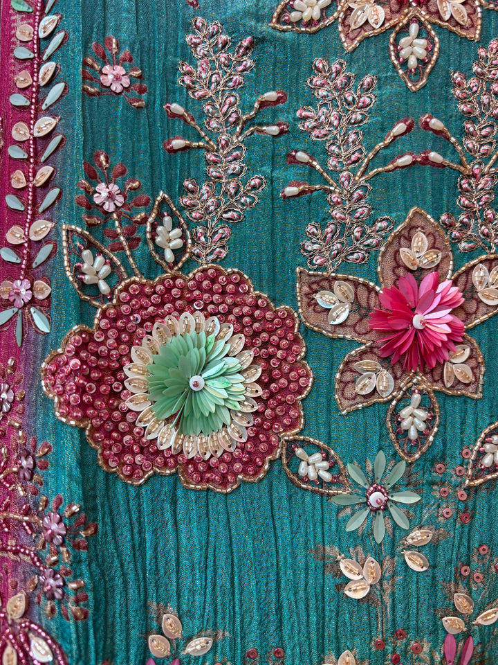 Kundara – Pink Crushed Tissue 3D Kundan Suit